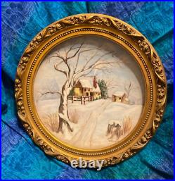 15.5 Antique Carved Round Wood Frame Picture Frame Plate Germany Wilma Young