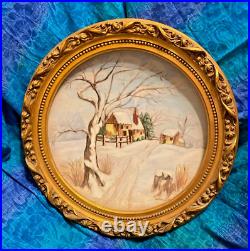 15.5 Antique Carved Round Wood Frame Picture Frame Plate Germany Wilma Young