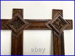 19th Antique Victorian Austrian Carved Wood Tramp Art Wall Frame 18.5