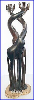 20 Hand Carved African Twisted Double Giraffe Sculpture, Ebony or Ironwood