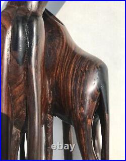 20 Hand Carved African Twisted Double Giraffe Sculpture, Ebony or Ironwood