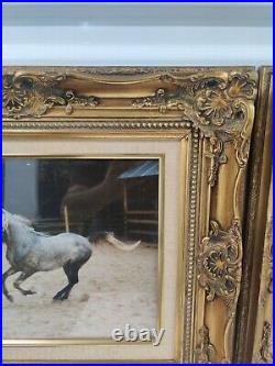 2 Gold Gilt Carved Wood Picture Frame w Beige liner antique vintage? Picture