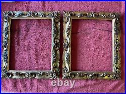 2 Vintage Italian Wooden Frames Hand Carved Floral Pattern Patina Made in Italy