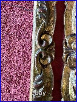 2 Vintage Italian Wooden Frames Hand Carved Floral Pattern Patina Made in Italy