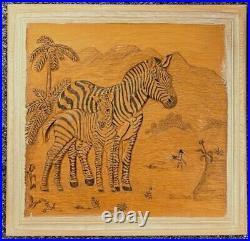 3-D Hand Carved and Signed Picture of Zebra and Baby Wall Hanging Decor