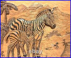 3-D Hand Carved and Signed Picture of Zebra and Baby Wall Hanging Decor
