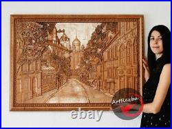51 3D Decor Picture City carved panel in hard wood with excellent details