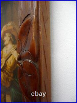 ANTIQUE NICELY BLACK FOREST CARVED PICTURE FRAME with a PRINT ONE OF A PAIR