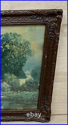 ANTIQUE VICTORIAN WOOD FRAME Hand Carved Fine Art Picture W Glass & Print LARGE