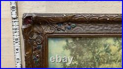 ANTIQUE VICTORIAN WOOD FRAME Hand Carved Fine Art Picture W Glass & Print LARGE