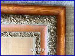 Antique 21.5 x 19.75 oak Arts Crafts Victorian carved picture frame gilt gold