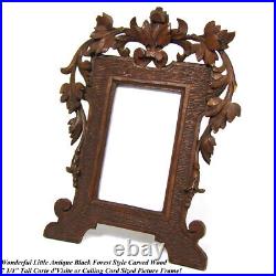 Antique Black Forest Style Carved 7.25 Picture Frame, Pierced Vines & Foliage