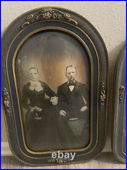 Antique Bubble Glass & Wood Portraits & Frame Lot