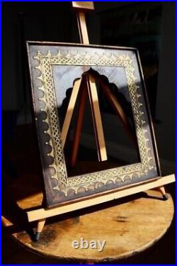 Antique Carved Wood Moorish style Picture Frame with Brass Accents fits 10x8