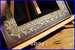 Antique Carved Wood Moorish style Picture Frame with Brass Accents fits 10x8