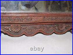 Antique Chinese Export Carved Wood Mirror Picture Frame