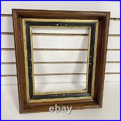 Antique Deep Spoon Carved Ebonized Gesso Wood Picture Frame Gold Gilt 10x12