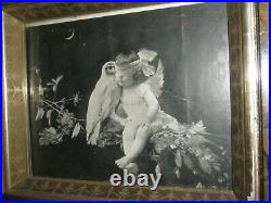 Antique Eastlake Carved Wood Frame Unusual Birds Symbol Angel Owl M. B. Parkinson