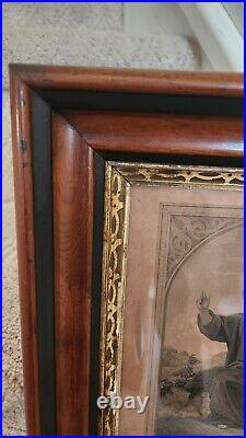 Antique Eastlake Victorian Deep Picture Frame Gold Gilt Jesus Engraving Print
