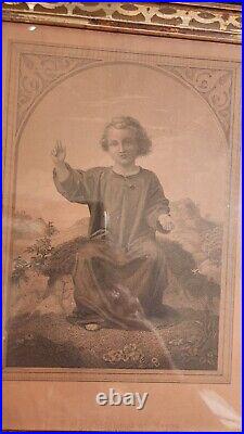Antique Eastlake Victorian Deep Picture Frame Gold Gilt Jesus Engraving Print