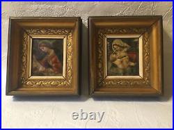 Antique Gold Leaf Picture Frames Pair THIN Carved Wood Shadow Box 7 X 6.5