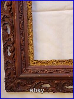 Antique Hand Carved American Frame Gesso Gilt Viewing Size 15.5X19.5 inches