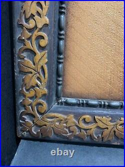 Antique Hand Carved Solid Wood Gold Inlay Leaves Frame 14 x11