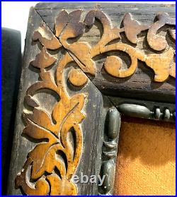 Antique Hand Carved Solid Wood Gold Inlay Leaves Frame 14 x11