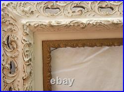 Antique Hand Carved Whitewashed Gilt Frame Viewing Size 19.5x15.5 Inches
