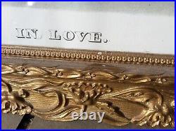 Antique In Love Print + Carved Wood Gold Ornate Picture Frame Victorian Decor