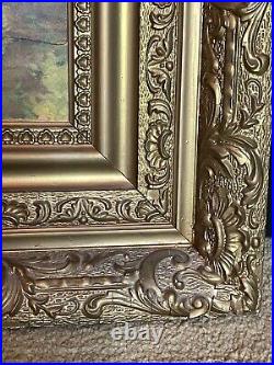 Antique Ornate Gold Wood Carved Gilt Gesso Frame Garden Party by Joseph Tomanek