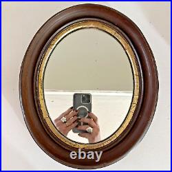 Antique Oval Picture Frame Mirror Hand Carved Wood 10x12