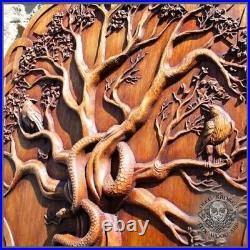 Antique Solid Wood Carved Wall Hanging Home Décor Life Of Tree Designed Picture