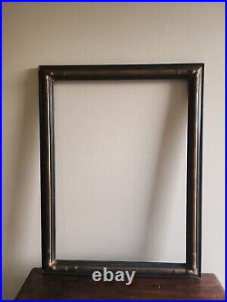 Antique Victorian Black Gold Wide Wood Carved Picture Frame Art Gallery