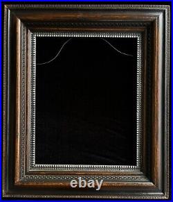 Antique Victorian Carved Dark Wide Oak Wood Picture Frame Large 16 x 20 Silver