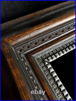 Antique Victorian Carved Dark Wide Oak Wood Picture Frame Large 16 x 20 Silver