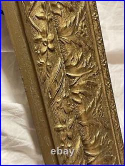 Antique Victorian Carved Wood and Gesso Gilt Floral Embellished Frame