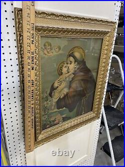 Antique Victorian Gilt Wood & Gesso Carved Picture Frame 21x27 withprint 16x19.5