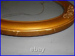 Antique Wood & Gesso Carved Floral Bubble Glass Oval Picture Painting Frame 23'
