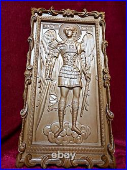 Archangel Michael Wood Carved picture Gift for him Gift for mom