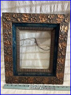 BRONZED CARVED WOOD PICTURE FRAME PHOTO ART GLASS 16.5x14.5 9.5x7.5 VTG RARE