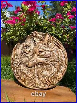 Big Fox Wooden Wall Nature Round Plate Wooden Picture Wood carving picture