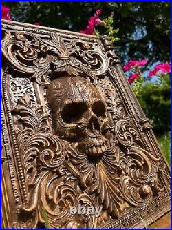Big Skull Wood Carving Multicolor Picture Woodworking Handmade 3D Limited