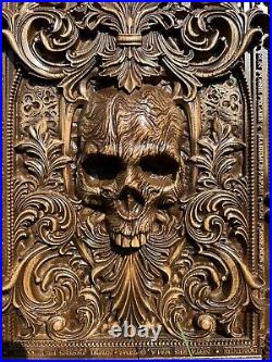 Big Skull Wood Carving Multicolor Picture Woodworking Handmade 3D Limited