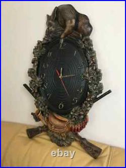Boar Hunting Clock Wood Carving Picture Gun 3D Art Work Gift Panno Wall Decor