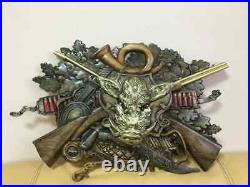 Boar Hunting Large Wood Carving Picture Gun 3D Art Work Gift Panno Wall Decor