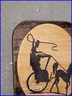 Carved Wood Sign Picture Horse And Carriage Signed SP