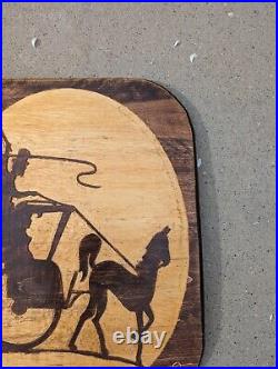 Carved Wood Sign Picture Horse And Carriage Signed SP