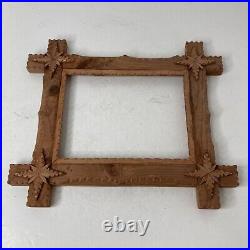 Carved Wooden Tramp Art Adirondack Picture Frame -16.5x14 Exterior Dim
