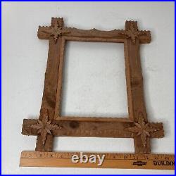 Carved Wooden Tramp Art Adirondack Picture Frame -16.5x14 Exterior Dim